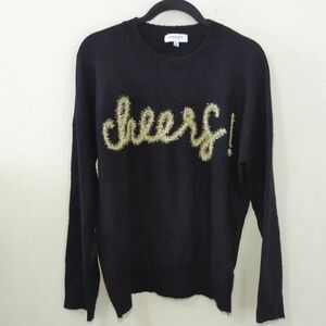 Gilli "Cheers!" Sweater Black Crewneck Festive Holiday Oversized Women's Size L